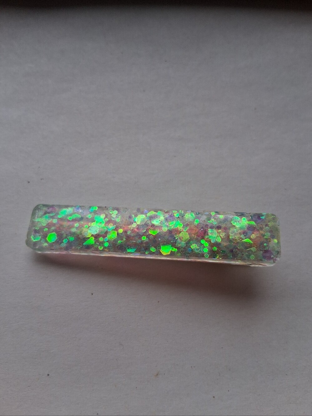 5/$25 Iridescent Glitter Resin Barrette - Green Sparkle